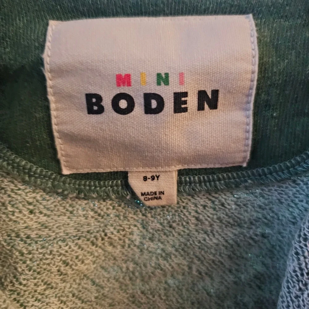 Mini Boden Green Heathered Zip Up Sweatshirt Hoodie Boys Girls Size 8-9 Years